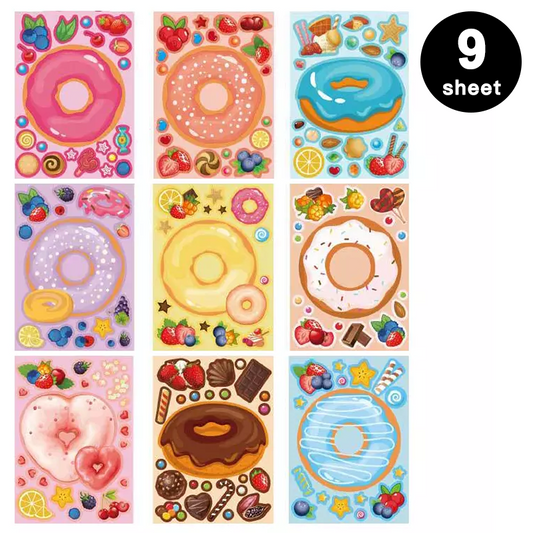 My Sweets Donuts DIY Stickers 9 Sheets Pack Kids Party Activities