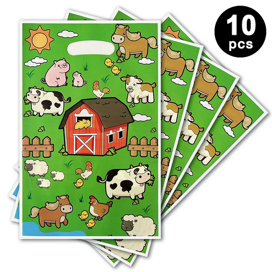 Farm Animals Gift Loot Bags Plastic 10 PK