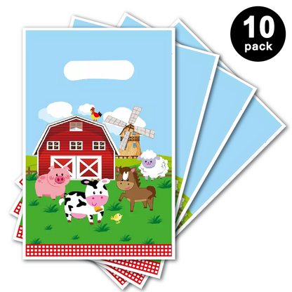 Farm Animals Gift Loot Bags Plastic 10 Pack