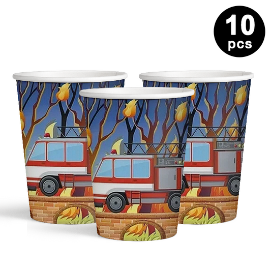 Fire Truck Fireman 250ml 8oz Paper Cups 10PK