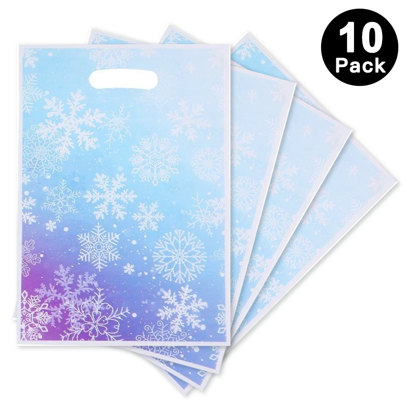 Snowflake Print Frozen Winter Theme Party Gift Loot Bags Plastic 10 Pack