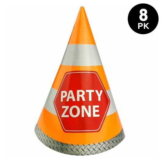 Construction Party Zone Paper Cone Hats 8pk