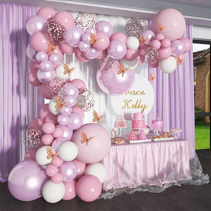 111pcs Barbie Pink Purple Balloon Garland Arch Kit | 3D Butterfly Stickers for Baby Shower Bridal Shower Wedding Birthday Party Decorations