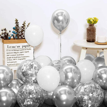 100pcs White Silver Balloon Garland Arch Kit | White Silver Metallic Confetti Balloons for Baby Shower Wedding Birthday Party Decorations