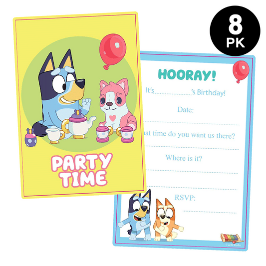 Bluey Postcard Invitations 8pk with Envelopes Seals Mini Stickers