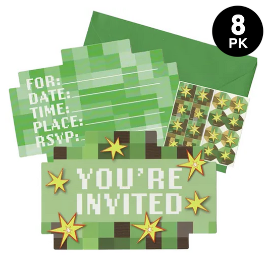 TNT Party! Minecraft Themed Postcard Invitations 8pk with Envelopes Seals Mini Stickers