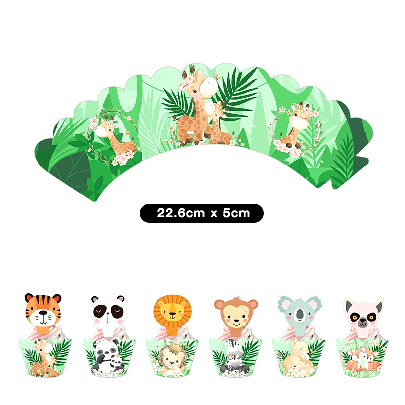 Jungle Animals Cupcake Toppers with Wrappers 12 Pack