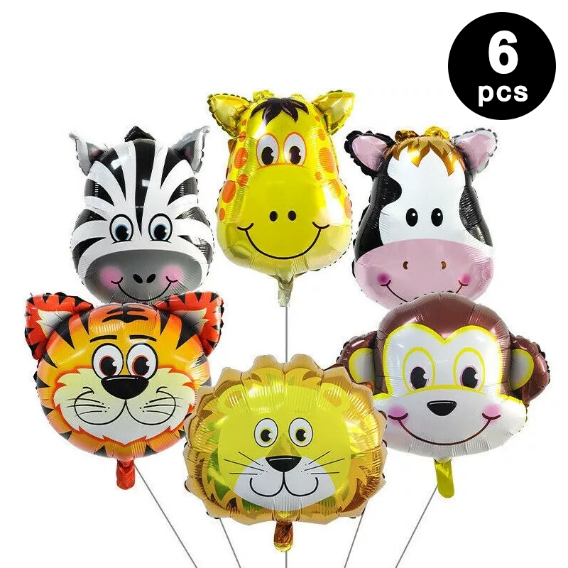 Jungle Animals Shaped Foil Balloons 6 Pack