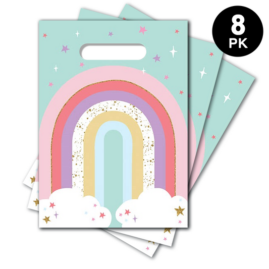 Rainbow Theme Plastic Gift Loot Bags 8PK