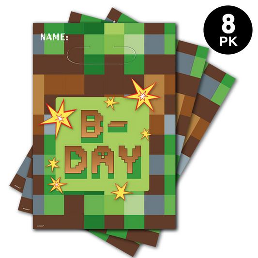 TNT Party! Pixel Minecraft Themed Plastic Gift Loot Bags 8PK