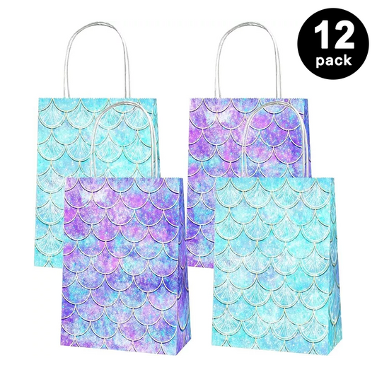 Mermaid Scales Paper Gift Bags with Handles (Pack of 12)