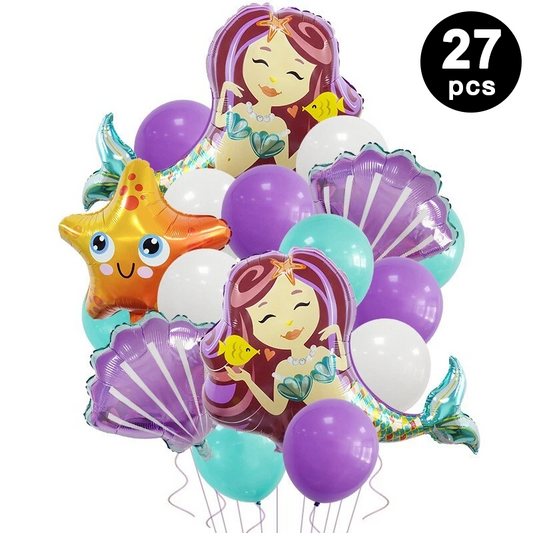 27pcs Mermaid Shell Starfish Shaped Foil Latex Balloons