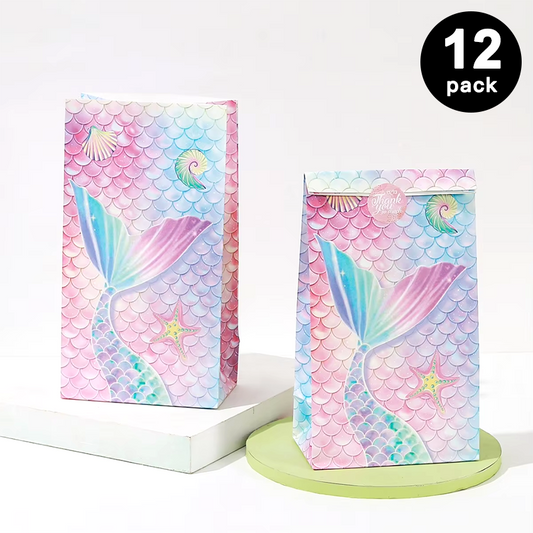 Mermaid Under the Sea Paper Gift Bags with Mini Stickers (Pack of 12)