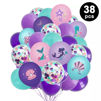 38pcs Mermaid Shell Starfish Printed Assorted Latex Confetti Balloons