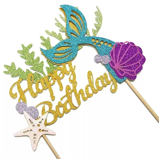 Glitter Mermaid Tail Under the Sea Birthday Cake Topper