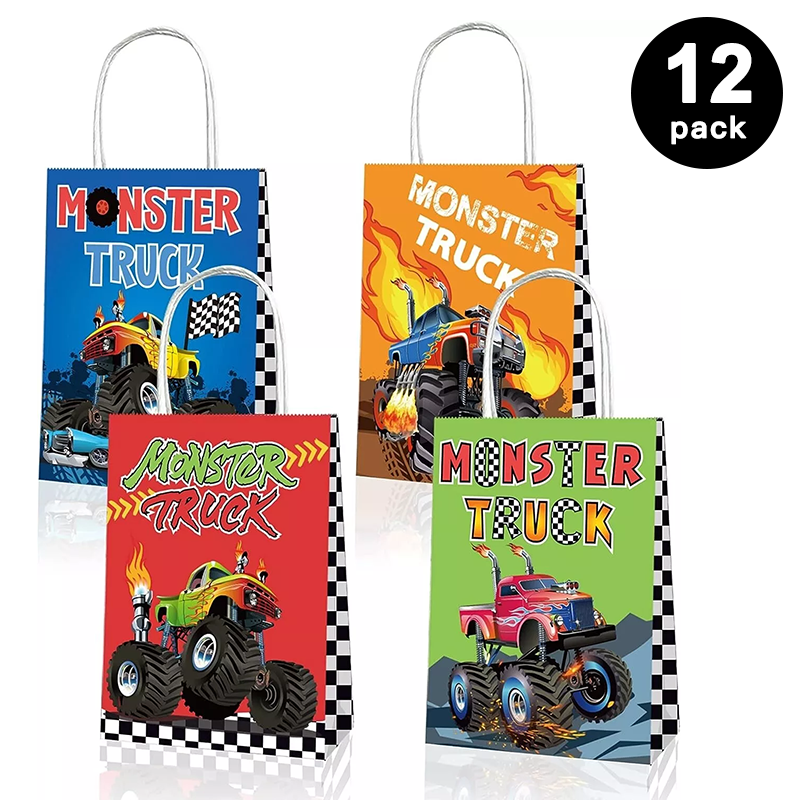 Monster Truck Paper Gift Bags with Handles 12 Pack