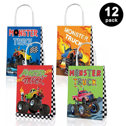 Monster Truck Paper Gift Bags with Handles 12 Pack