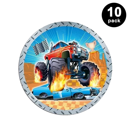 Monster Truck 7 inch 18cm Paper Plates Round (Pack of 10)