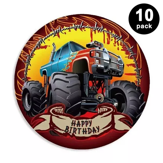 Monster Truck 9 inch 23cm Paper Plates Round (Pack of 10)