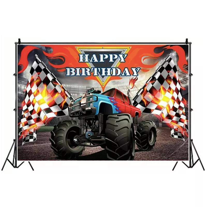 Monster Truck Birthday Party Backdrop Banner 150cm x 100cm