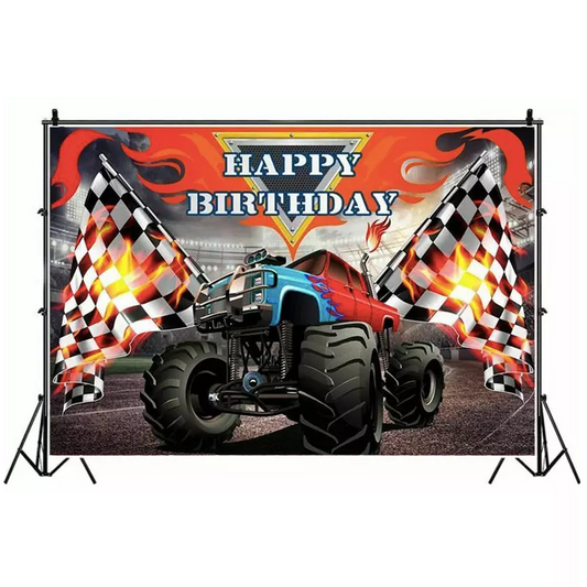 Monster Truck Birthday Party Backdrop Banner 150cm x 100cm