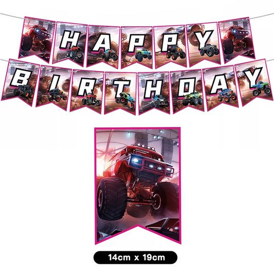 46pcs Monster Truck Theme Party Decorating Set | Birthday Banner Balloons Cake Cupcake Toppers