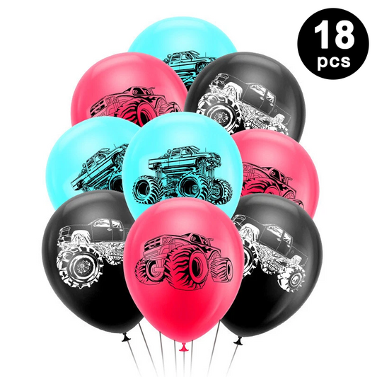 18pcs Monster Truck Printed Assorted Latex Balloons
