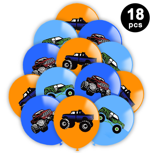 18pcs Monster Truck Printed Assorted Latex Balloons