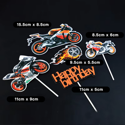 Motorbike Cutout Birthday Cake Toppers 5 Pack