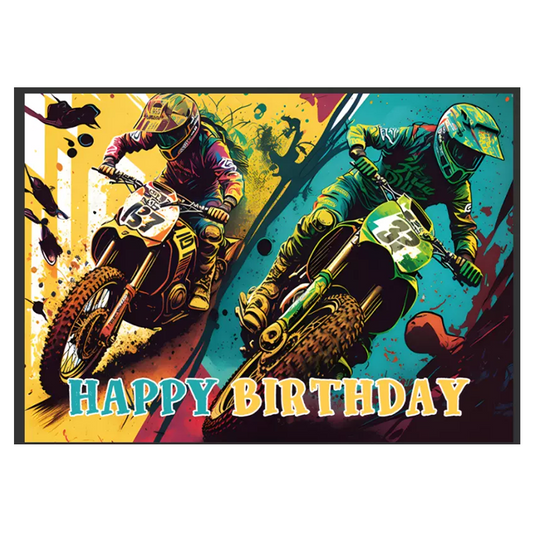 Motorbike Dirt Bike Birthday Party Backdrop Banner 150cm x 100cm