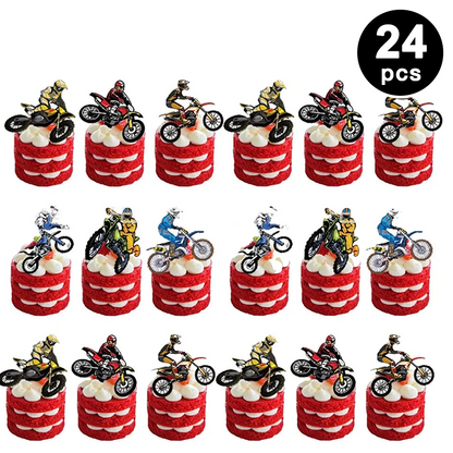 Motorbike Motocross Birthday Decoration Set - Banner Swirls Balloons Cake Toppers