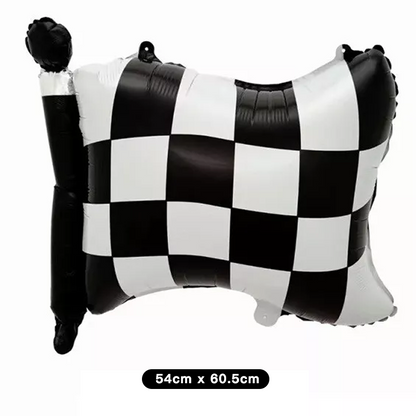 Motorbike Shaped Checkered Printed Foil Balloons 8 Pack