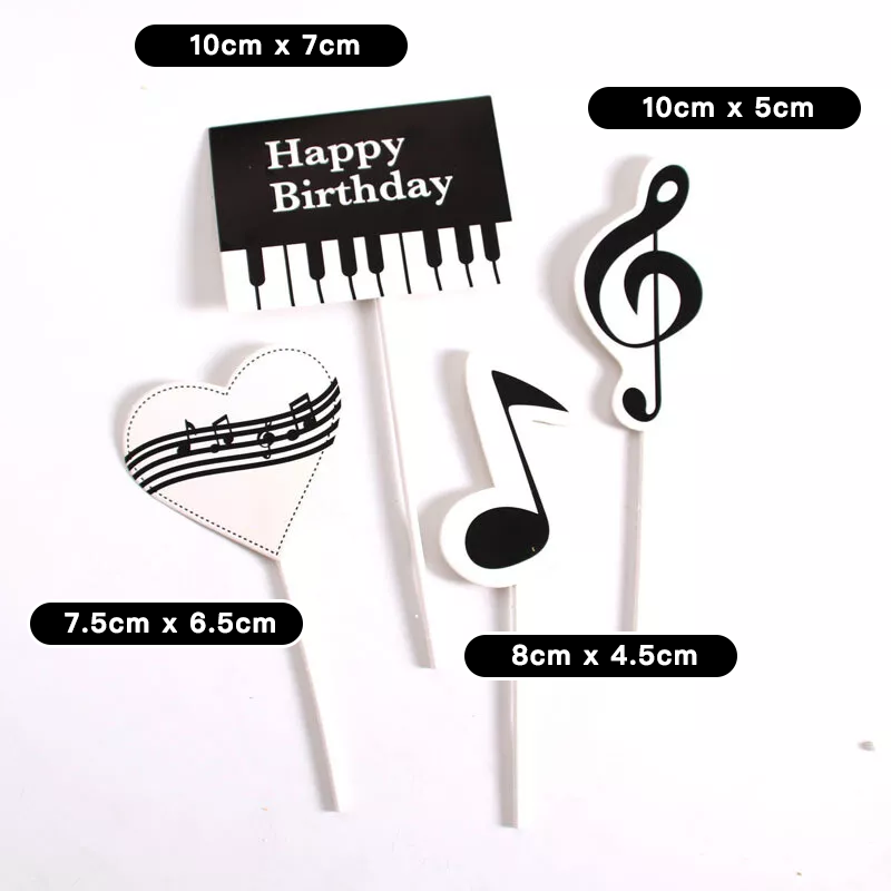 Music Piano Theme Birthday Cake Toppers (Pack of 4)