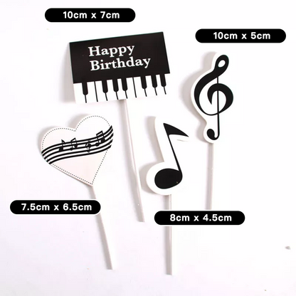 Music Piano Theme Birthday Cake Toppers (Pack of 4)