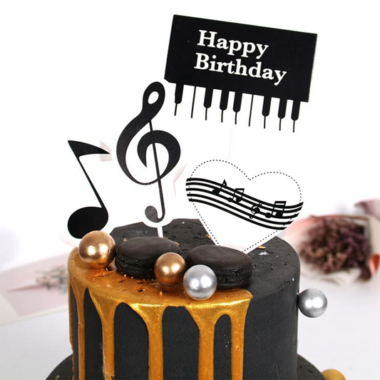 Music Piano Theme Birthday Cake Toppers (Pack of 4)