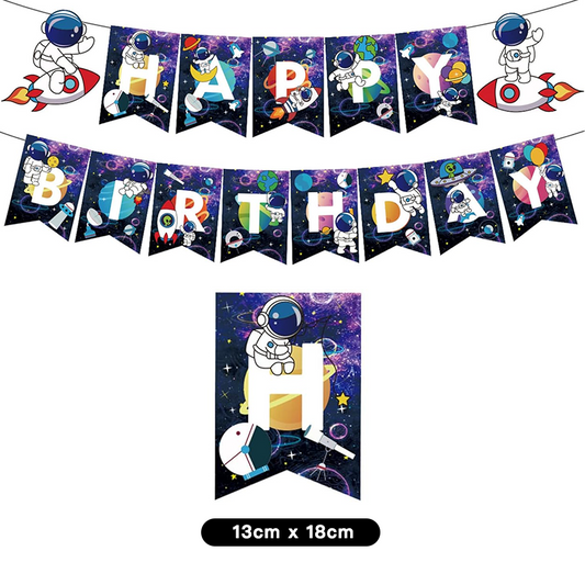 Outer Space Astronaut Rocket Theme Birthday Banner 2 Meter