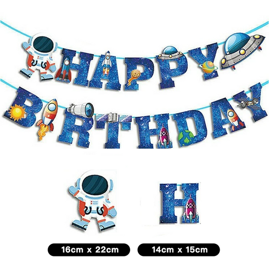 39pcs Outer Space Astronaut Rocket Party Decorating Set | Birthday Banner Swirls Cake Toppers