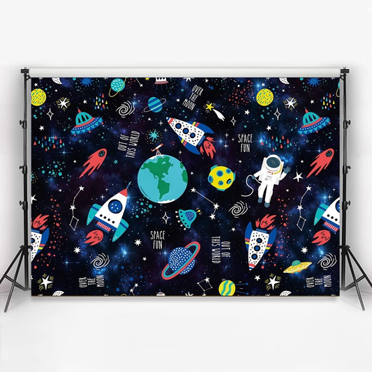 Outer Space Astronaut Rocket Birthday Party Backdrop Banner 150cm x 100cm