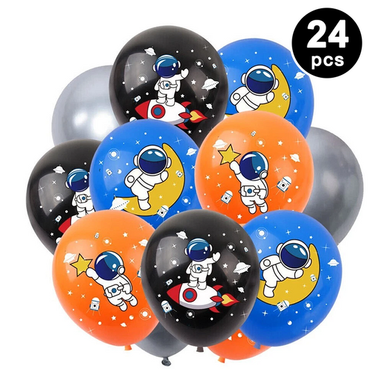 24pcs Outer Space Astronaut Rocket Printed Assorted Latex Balloons