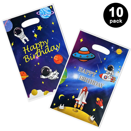 Outer Space Astronaut Rocket Gift Loot Bags Plastic (Pack of 10)