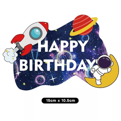 Outer Space Astronaut Birthday Decorating Set | Banner Balloons Cake Toppers