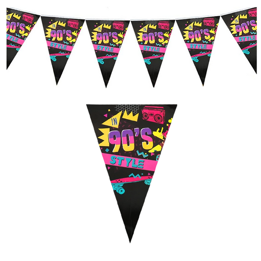 Back to The 90's Retro Theme Party Pennant Bunting 2 Meter