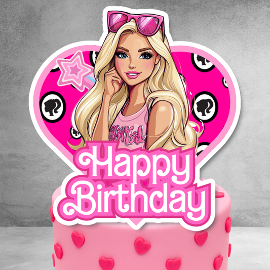 Pink Blonde Fashion Girl Birthday Cake Topper