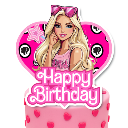 Pink Blonde Fashion Girl Birthday Cake Topper