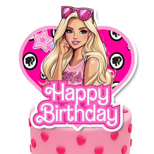 Pink Blonde Fashion Girl Birthday Cake Topper