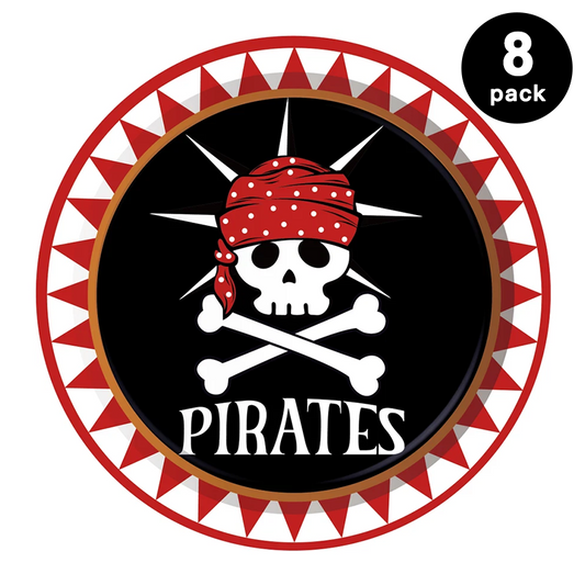 Pirate Theme 9 inch 23cm Paper Plates Round (Pack of 8)