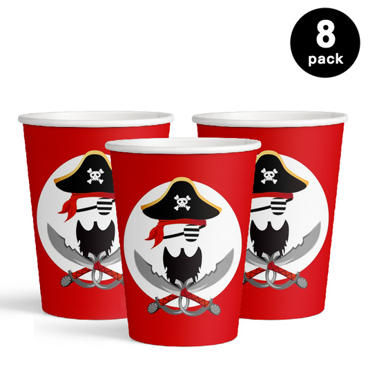 Pirate Theme 250ml 8oz Paper Cups 8 Pack