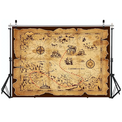 Pirate Treasure Map Backdrop Banner 150x100cm | Caribbean Theme Party Photography Background
