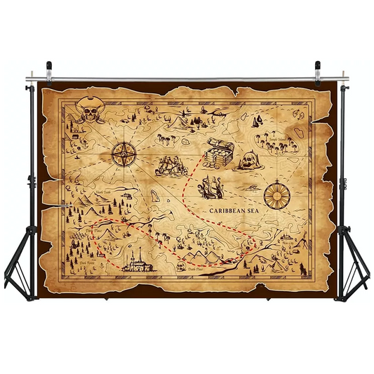 Pirate Treasure Map Backdrop Banner 150x100cm | Caribbean Theme Party Photography Background