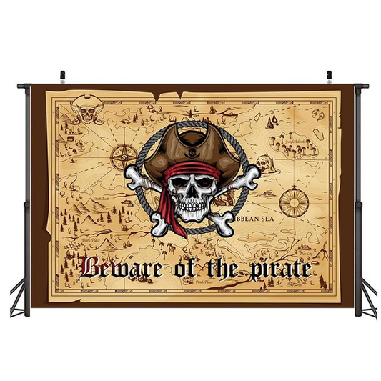 Beware of the Pirate Birthday Party Backdrop Banner 150cm x 100cm